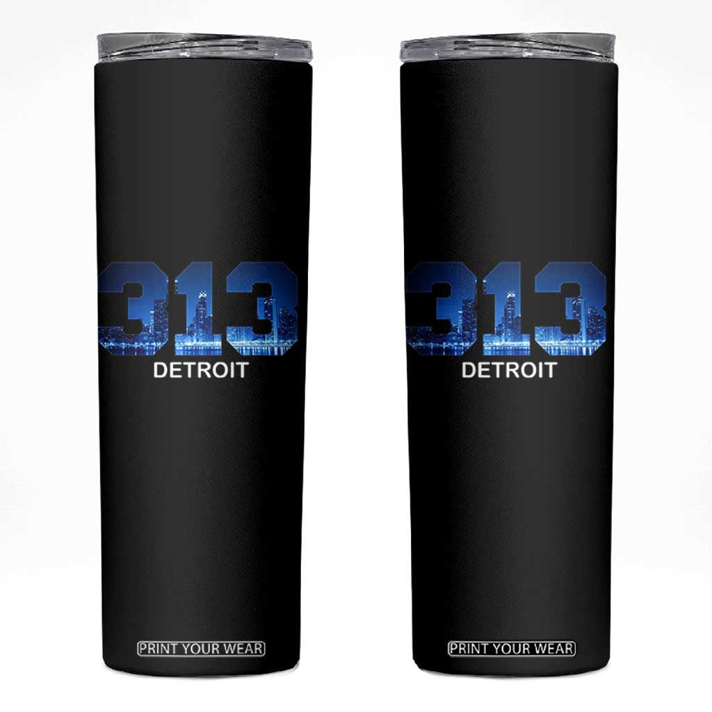 Vintage Detroit Michigan 313 Skinny Tumbler Area Code Skyline TS10 Black Print Your Wear