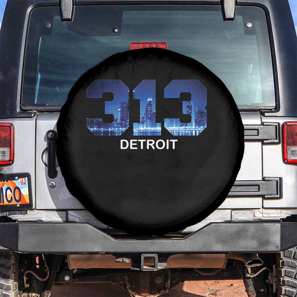 Vintage Detroit Michigan 313 Spare Tire Cover Area Code Skyline TS10 No hole Black Print Your Wear