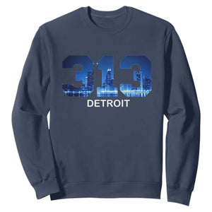 Vintage Detroit Michigan 313 Sweatshirt Area Code Skyline TS10 Navy Print Your Wear