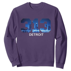 Vintage Detroit Michigan 313 Sweatshirt Area Code Skyline TS10 Purple Print Your Wear