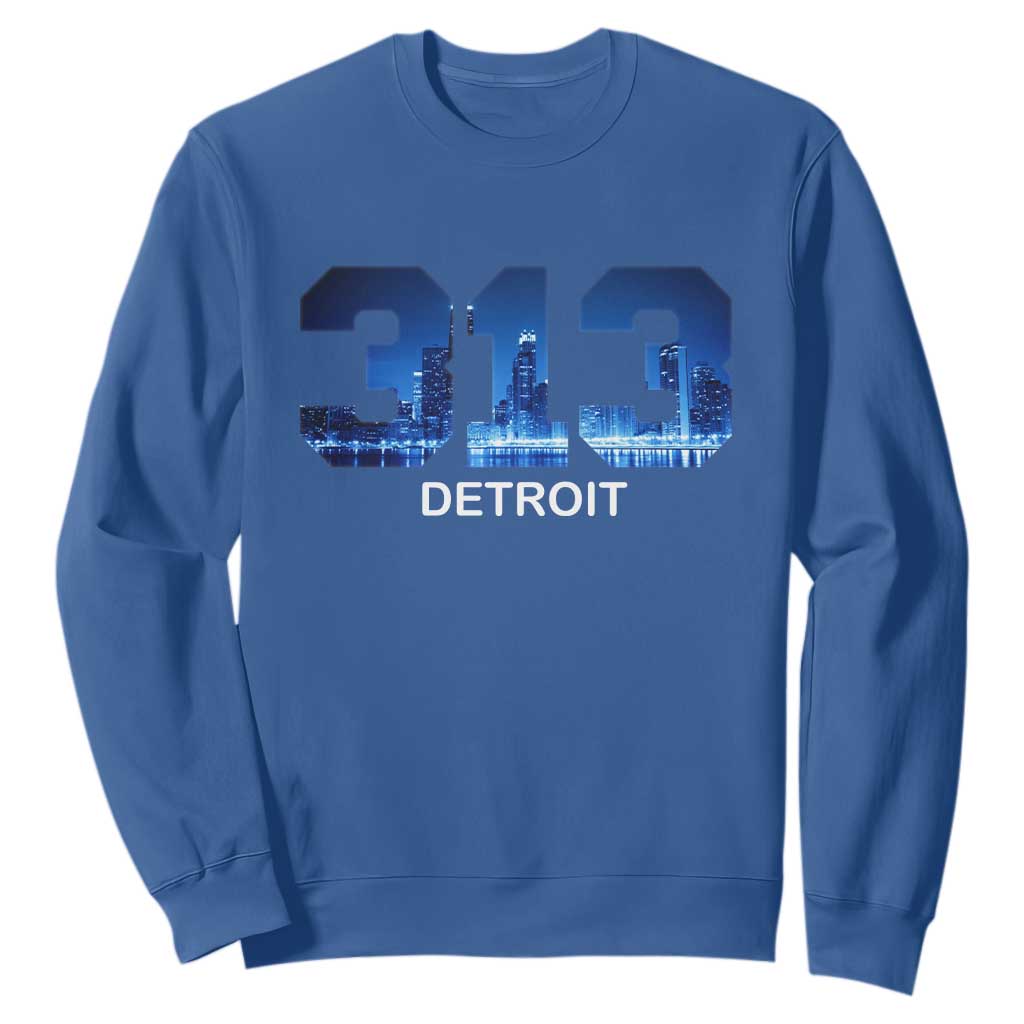 Vintage Detroit Michigan 313 Sweatshirt Area Code Skyline TS10 Royal Blue Print Your Wear