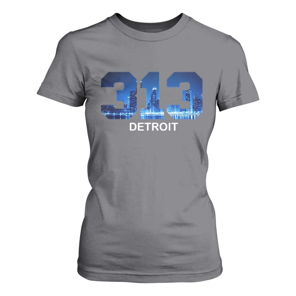Vintage Detroit Michigan 313 T Shirt For Women Area Code Skyline TS10 Charcoal Print Your Wear