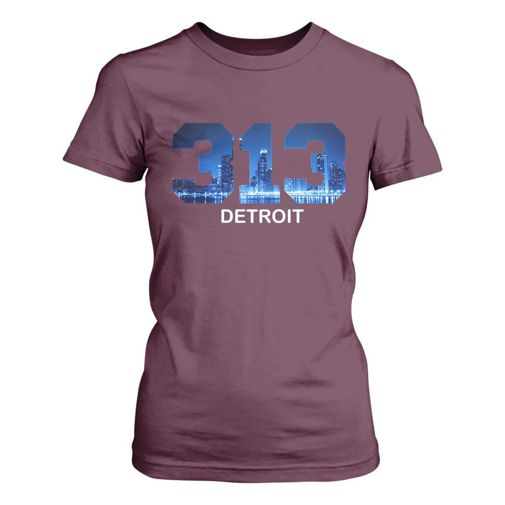 Vintage Detroit Michigan 313 T Shirt For Women Area Code Skyline TS10 Maroon Print Your Wear