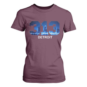 Vintage Detroit Michigan 313 T Shirt For Women Area Code Skyline TS10 Maroon Print Your Wear