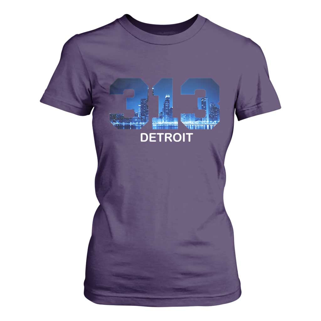 Vintage Detroit Michigan 313 T Shirt For Women Area Code Skyline TS10 Purple Print Your Wear