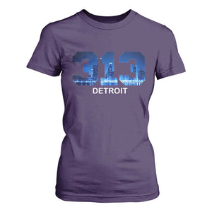 Vintage Detroit Michigan 313 T Shirt For Women Area Code Skyline TS10 Purple Print Your Wear