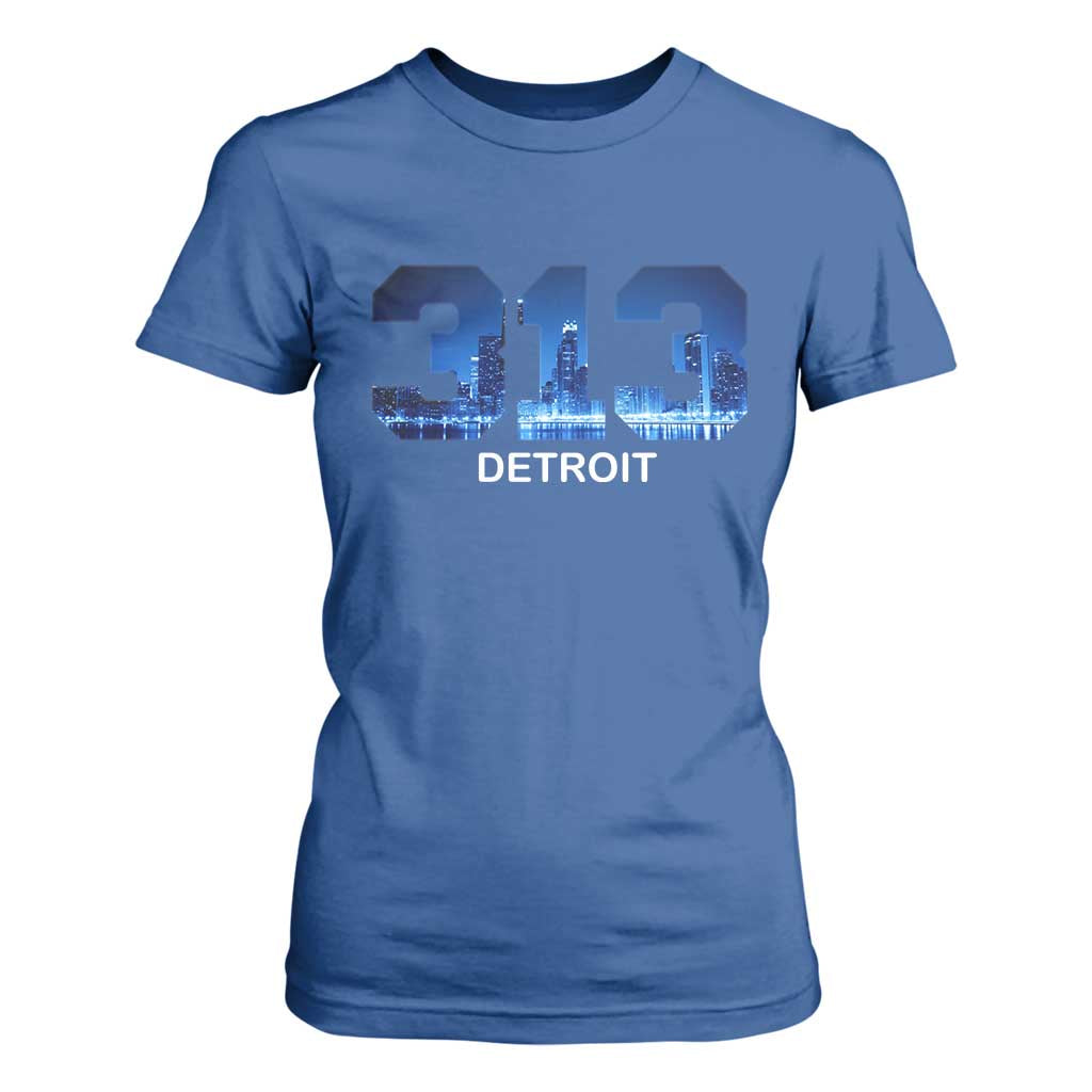 Vintage Detroit Michigan 313 T Shirt For Women Area Code Skyline TS10 Royal Blue Print Your Wear