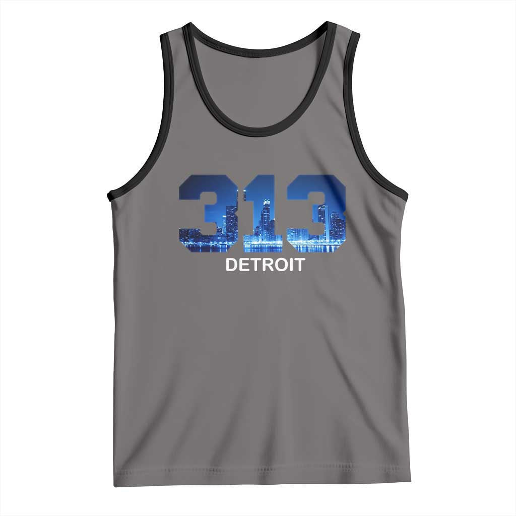 Vintage Detroit Michigan 313 Tank Top Area Code Skyline TS10 Deep Heather Black Print Your Wear