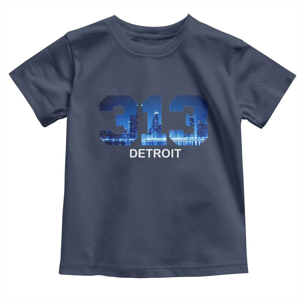 Vintage Detroit Michigan 313 Toddler T Shirt Area Code Skyline TS10 Navy Print Your Wear