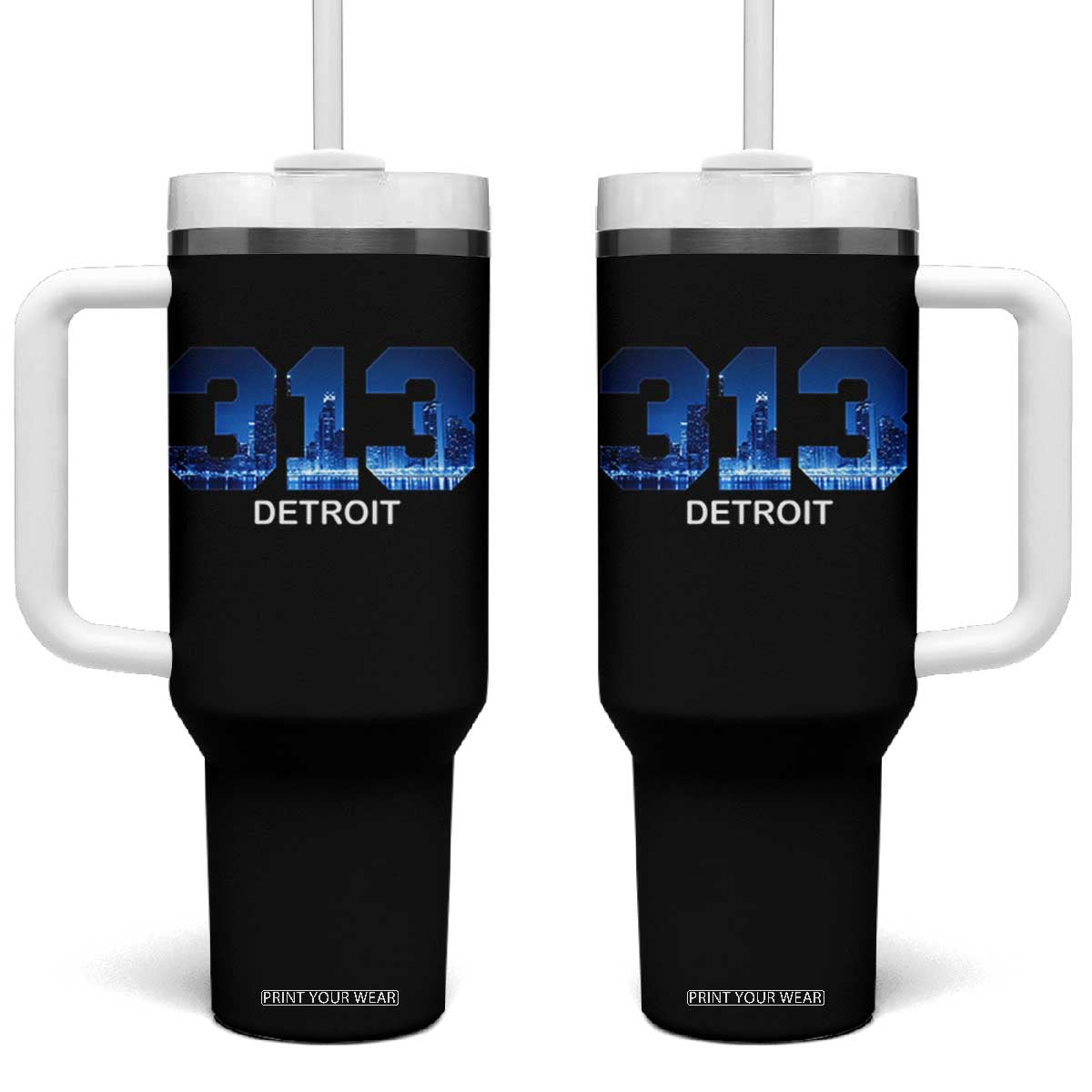 Vintage Detroit Michigan 313 Tumbler With Handle Area Code Skyline TS10 One Size: 40 oz Black Print Your Wear