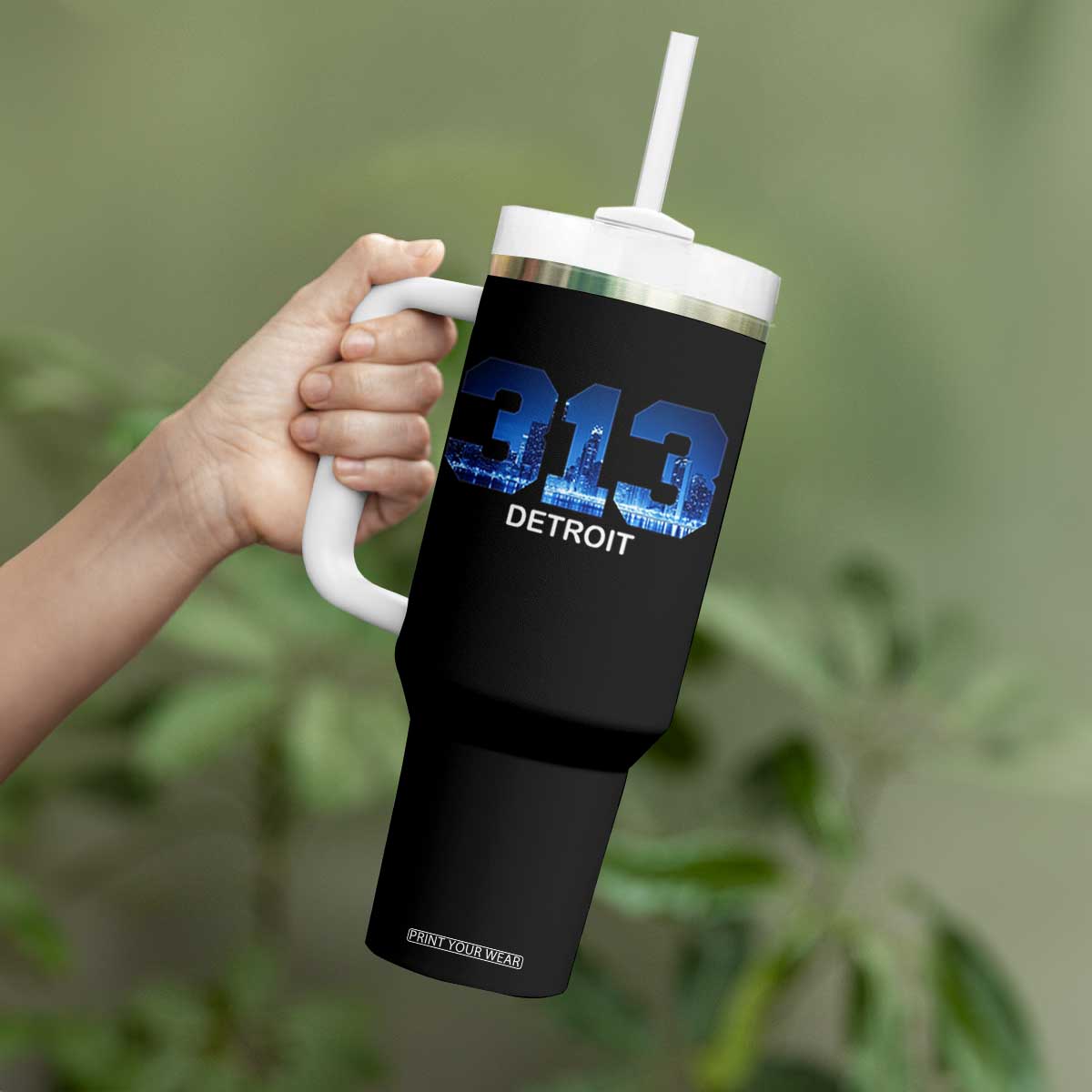 Vintage Detroit Michigan 313 Tumbler With Handle Area Code Skyline TS10 Print Your Wear