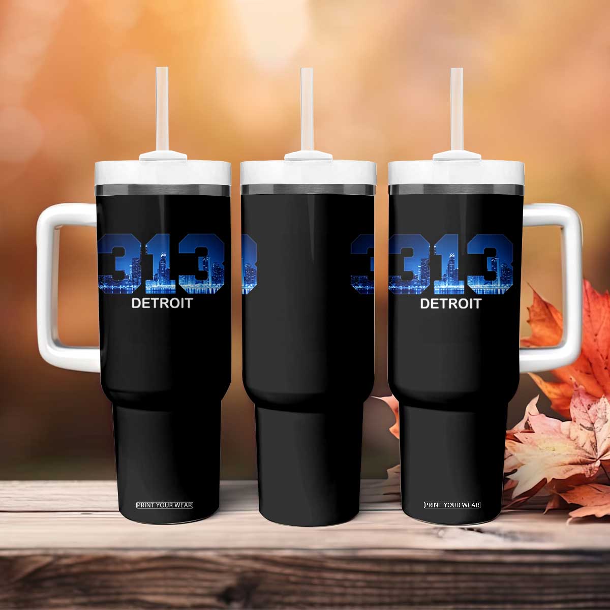 Vintage Detroit Michigan 313 Tumbler With Handle Area Code Skyline TS10 Print Your Wear