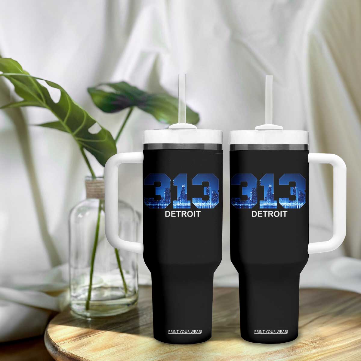 Vintage Detroit Michigan 313 Tumbler With Handle Area Code Skyline TS10 Print Your Wear