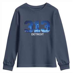 Vintage Detroit Michigan 313 Youth Sweatshirt Area Code Skyline TS10 Navy Print Your Wear