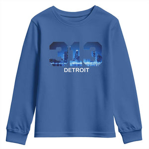 Vintage Detroit Michigan 313 Youth Sweatshirt Area Code Skyline TS10 Royal Blue Print Your Wear