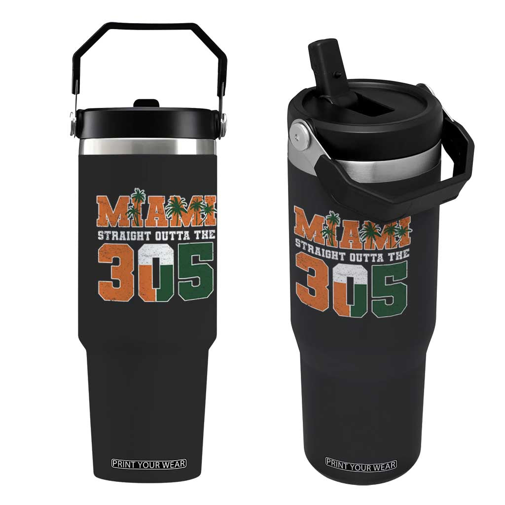 Straight Outta The 305 Miami Flip Straw Tumbler Area Code Florida Pride TS10 One Size: 30 oz Black Print Your Wear