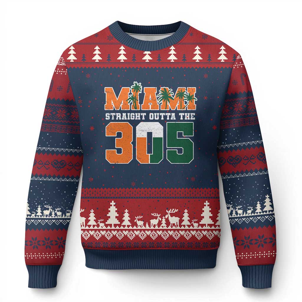 Straight Outta The 305 Miami Ugly Christmas Sweater Area Code Florida Pride TS10 Navy Red Print Your Wear