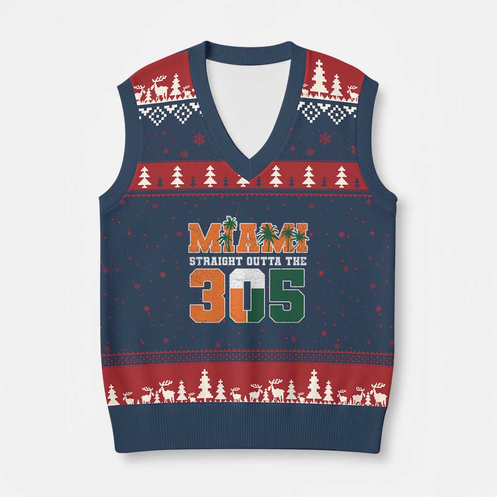 Straight Outta The 305 Miami V-Neck Knit Sweater Vest Area Code Florida Pride TS10 Navy Red Print Your Wear