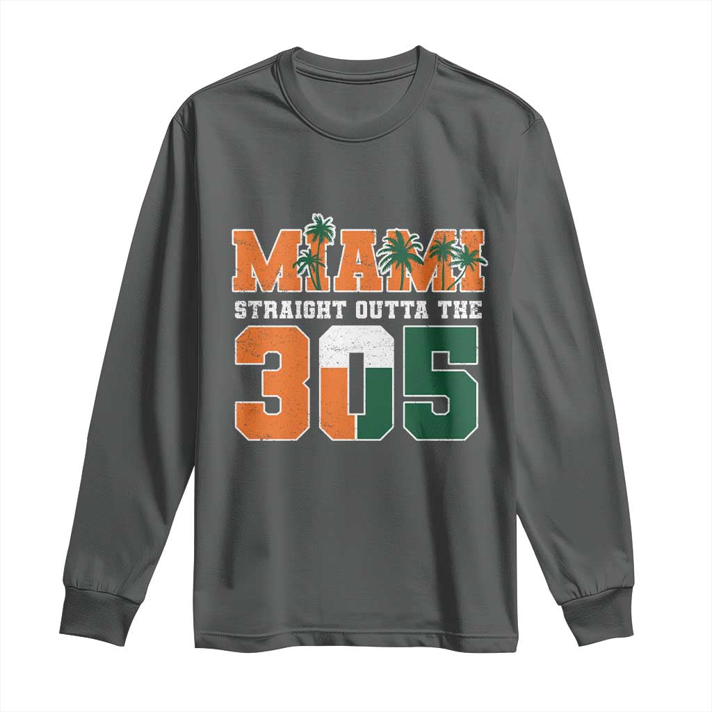 Straight Outta The 305 Miami Long Sleeve Shirt Area Code Florida Pride TS10 Dark Heather Print Your Wear