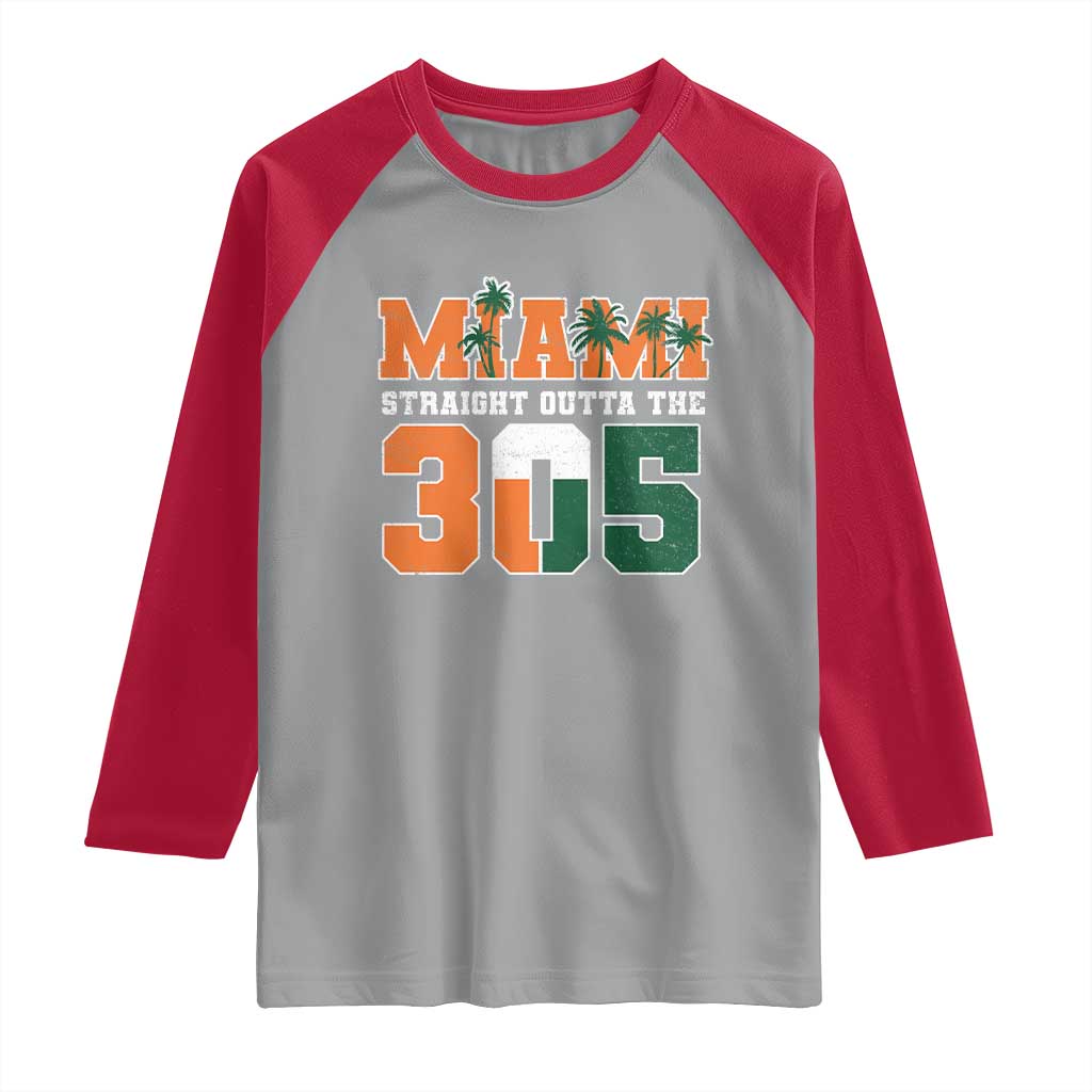 Straight Outta The 305 Miami Raglan Shirt Area Code Florida Pride TS10 Sport Gray Red Print Your Wear