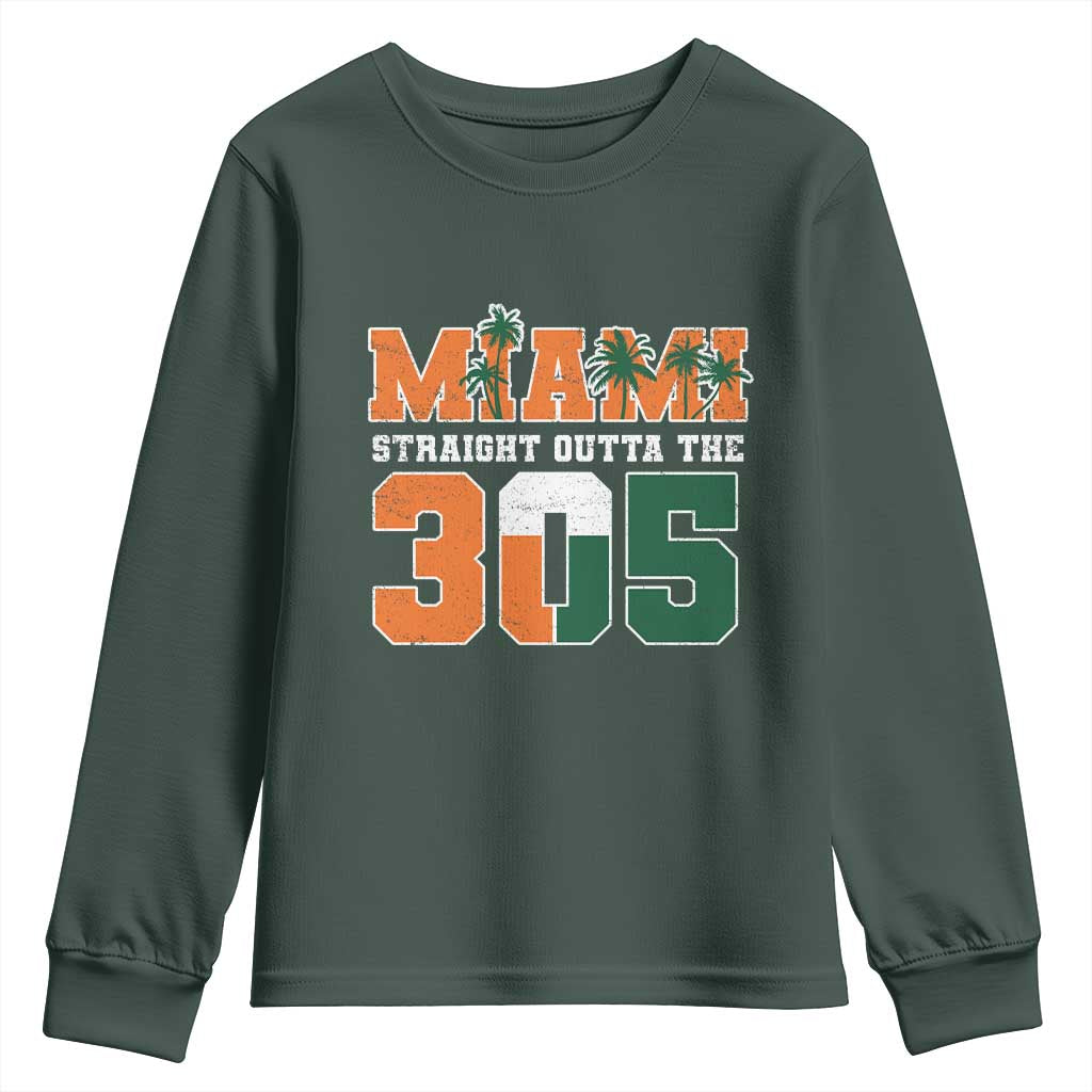 Straight Outta The 305 Miami Youth Sweatshirt Area Code Florida Pride TS10 Dark Forest Green Print Your Wear