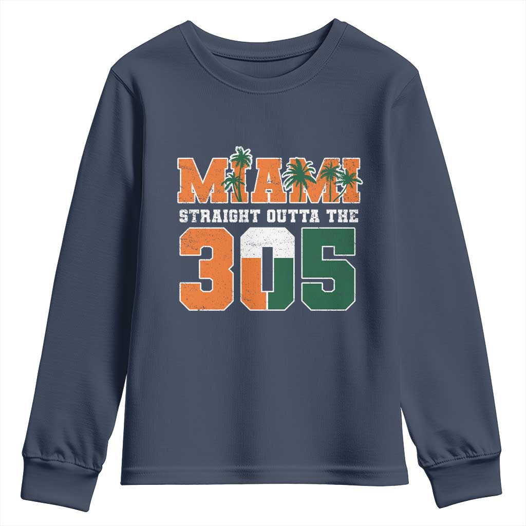 Straight Outta The 305 Miami Youth Sweatshirt Area Code Florida Pride TS10 Navy Print Your Wear