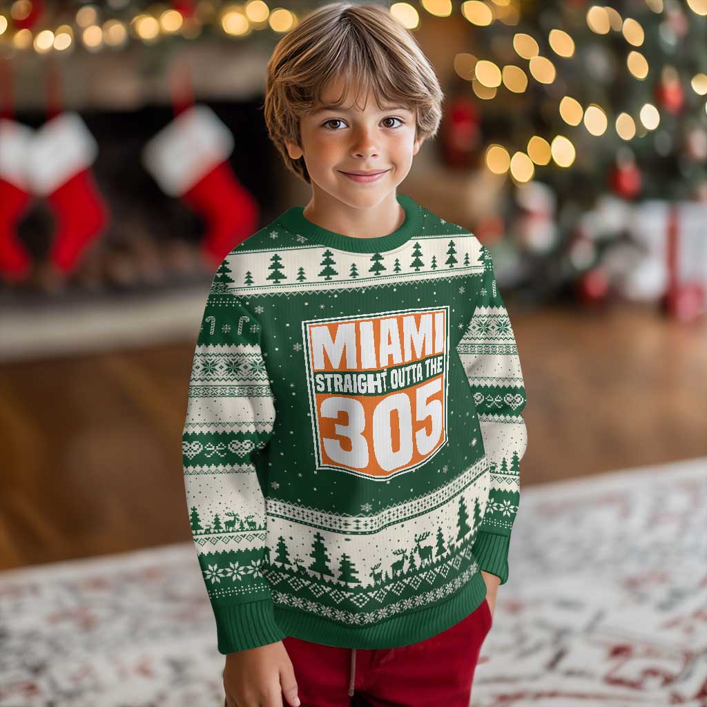 Miami Ugly Christmas Sweater Straight Outta The 305 Area Code Florida Pride TS10 Forest Green Beige Print Your Wear