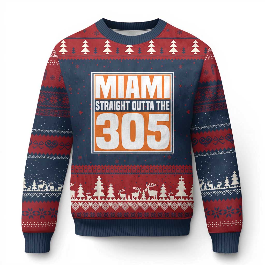 Miami Ugly Christmas Sweater Straight Outta The 305 Area Code Florida Pride TS10 Navy Red Print Your Wear