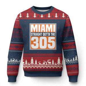 Miami Ugly Christmas Sweater Straight Outta The 305 Area Code Florida Pride TS10 Navy Red Print Your Wear