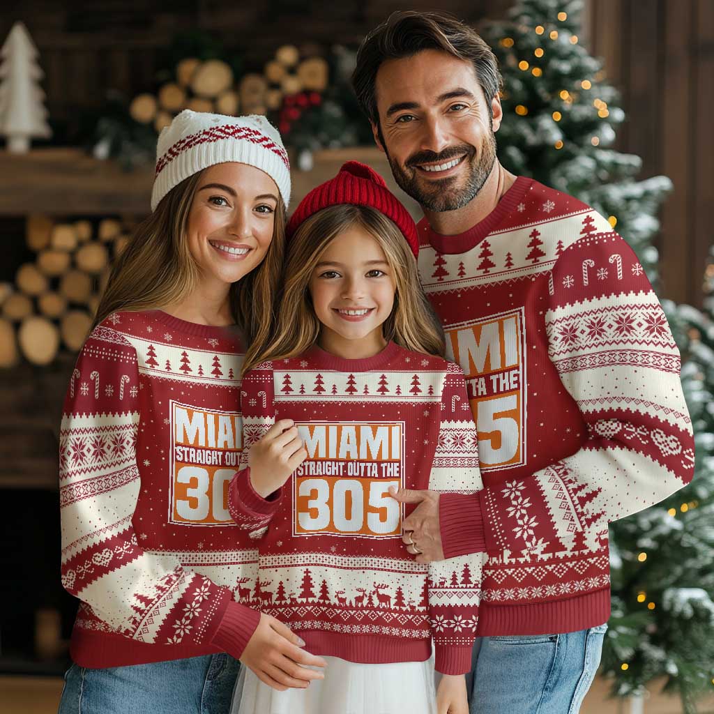 Miami Ugly Christmas Sweater Straight Outta The 305 Area Code Florida Pride TS10 Red Beige Print Your Wear
