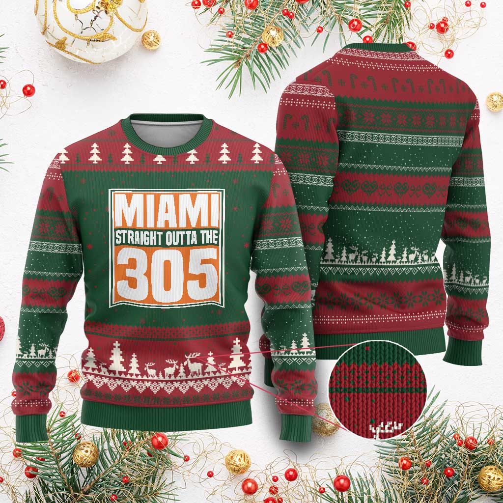 Miami Ugly Christmas Sweater Straight Outta The 305 Area Code Florida Pride TS10 Red Green Print Your Wear