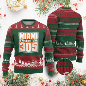 Miami Ugly Christmas Sweater Straight Outta The 305 Area Code Florida Pride TS10 Red Green Print Your Wear