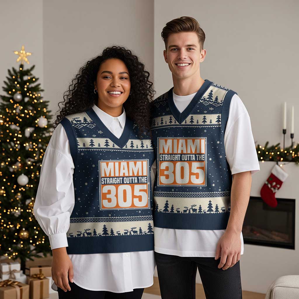 Miami V-Neck Knit Sweater Vest Straight Outta The 305 Area Code Florida Pride TS10 Navy Beige Print Your Wear