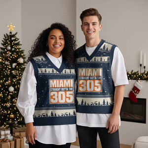 Miami V-Neck Knit Sweater Vest Straight Outta The 305 Area Code Florida Pride TS10 Navy Beige Print Your Wear