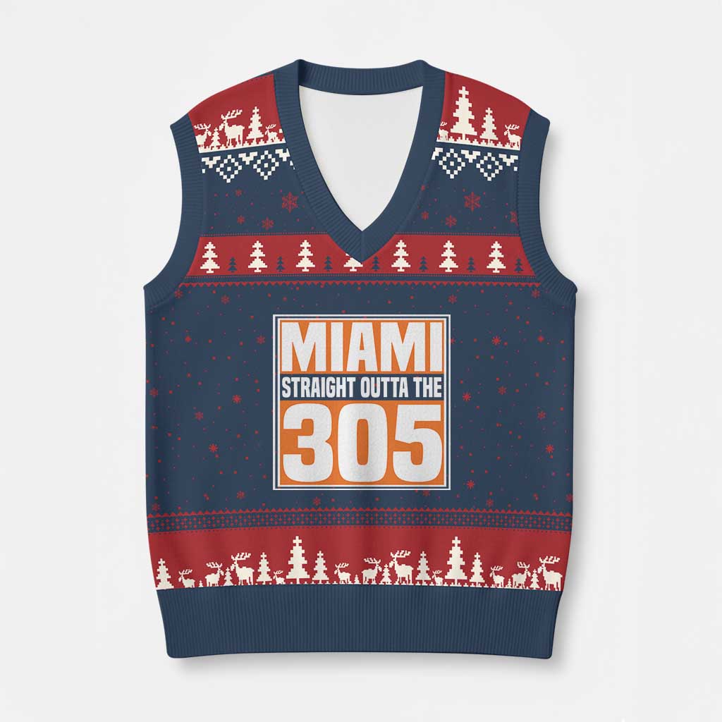 Miami V-Neck Knit Sweater Vest Straight Outta The 305 Area Code Florida Pride TS10 Navy Red Print Your Wear