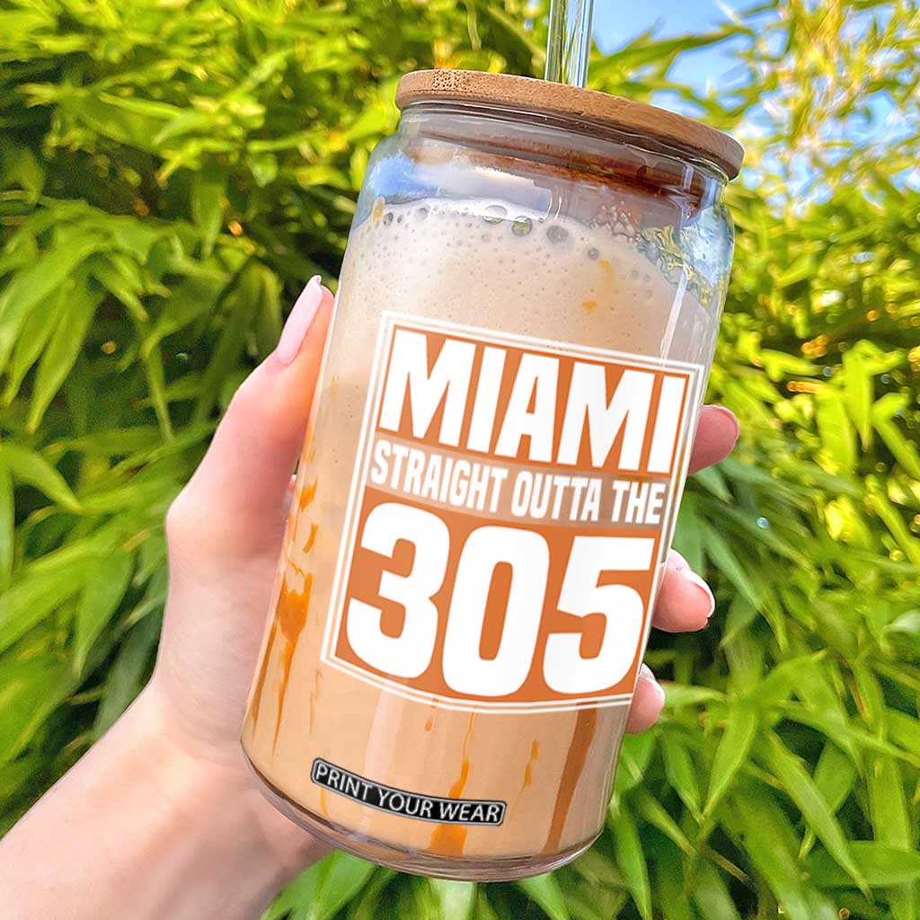Miami Glass Can Straight Outta The 305 Area Code Florida Pride TS10 Black Print Your Wear