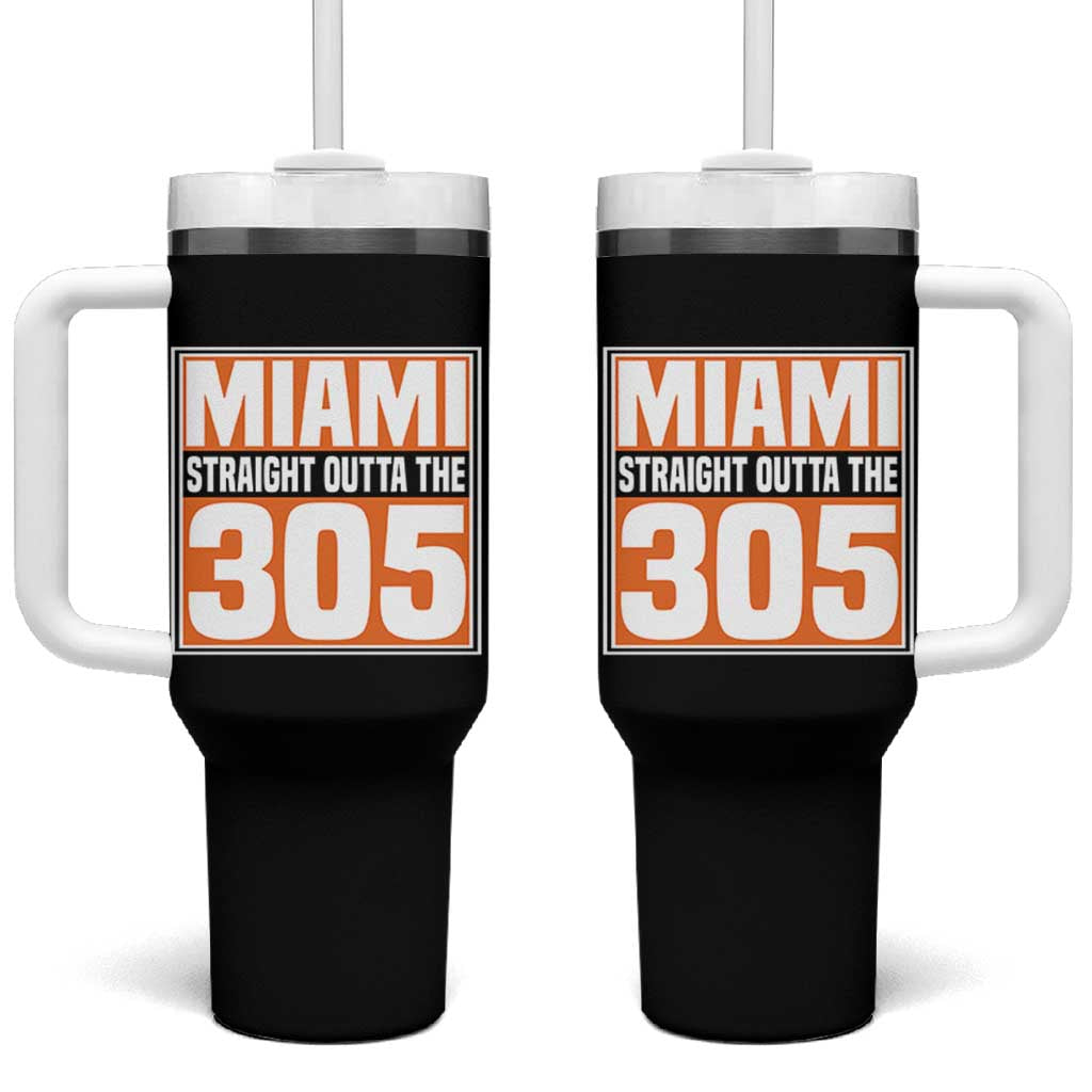 Miami Tumbler With Handle Straight Outta The 305 Area Code Florida Pride TS10 One Size: 40 oz Black Print Your Wear