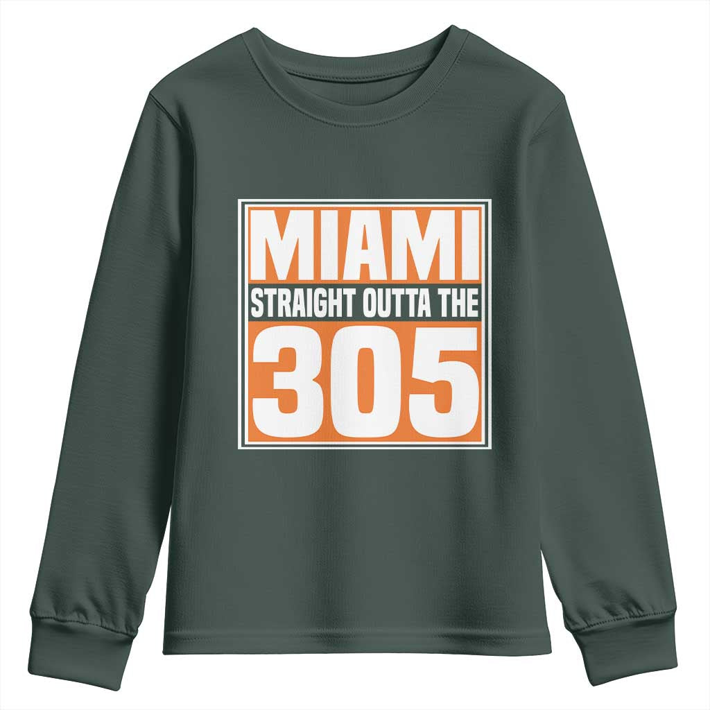 Miami Youth Sweatshirt Straight Outta The 305 Area Code Florida Pride TS10 Dark Forest Green Print Your Wear