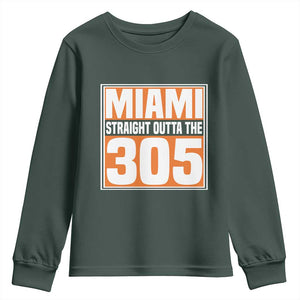 Miami Youth Sweatshirt Straight Outta The 305 Area Code Florida Pride TS10 Dark Forest Green Print Your Wear