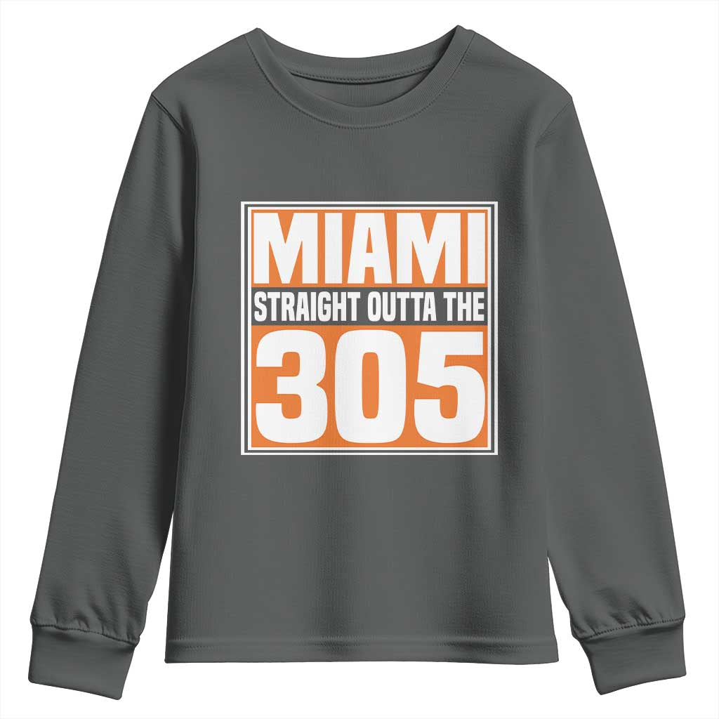 Miami Youth Sweatshirt Straight Outta The 305 Area Code Florida Pride TS10 Dark Heather Print Your Wear