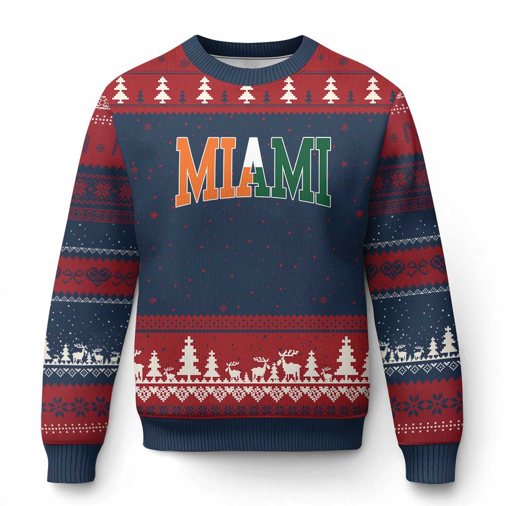 Retro Miami Ugly Christmas Sweater Florida FL Vintage Classic Athletic Sports TS10 Navy Red Print Your Wear