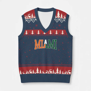 Retro Miami V-Neck Knit Sweater Vest Florida FL Vintage Classic Athletic Sports TS10 Navy Red Print Your Wear