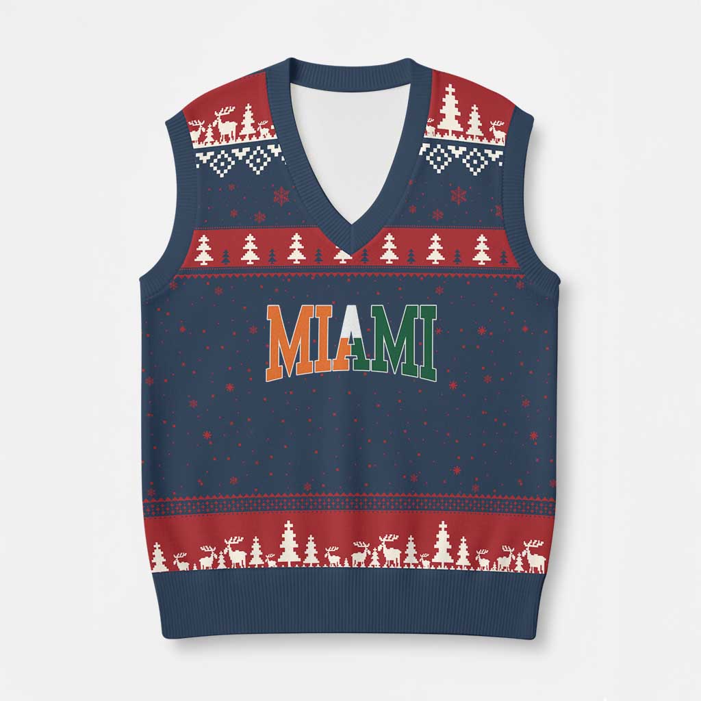 Retro Miami V-Neck Knit Sweater Vest Florida FL Vintage Classic Athletic Sports TS10 Navy Red Print Your Wear