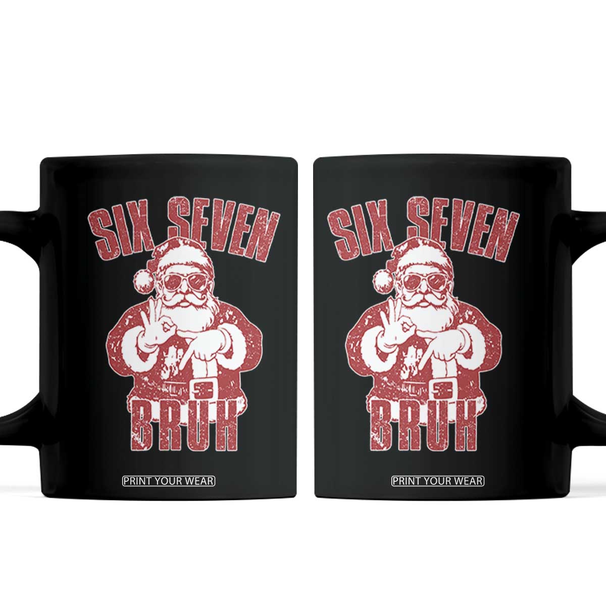Six Seven Bruh Funny Christmas Coffee Mug Santa 67 Meme Teens Boys Kids Xmas Pajamas TS10 Black Print Your Wear