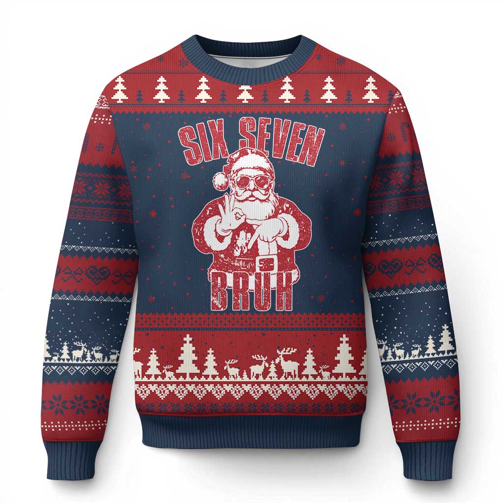 Six Seven Bruh Funny Xmas Ugly Christmas Sweater Santa 67 Meme Teens Boys Kids Xmas Pajamas TS10 Navy Red Print Your Wear