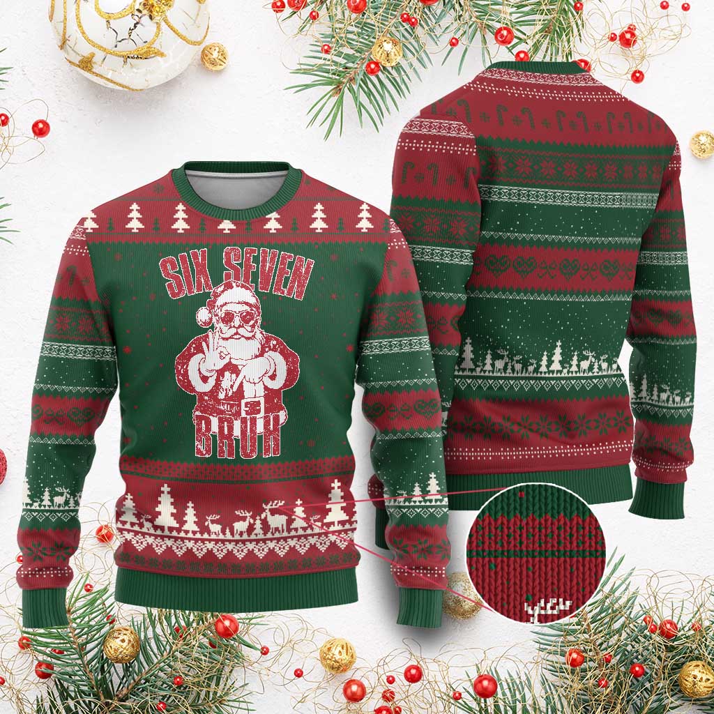 Six Seven Bruh Funny Xmas Ugly Christmas Sweater Santa 67 Meme Teens Boys Kids Xmas Pajamas TS10 Red Green Print Your Wear