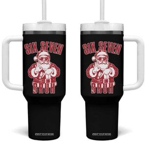 Six Seven Bruh Funny Christmas Tumbler With Handle Santa 67 Meme Teens Boys Kids Xmas Pajamas TS10 One Size: 40 oz Black Print Your Wear