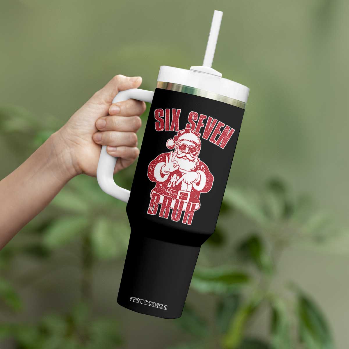 Six Seven Bruh Funny Christmas Tumbler With Handle Santa 67 Meme Teens Boys Kids Xmas Pajamas TS10 Print Your Wear