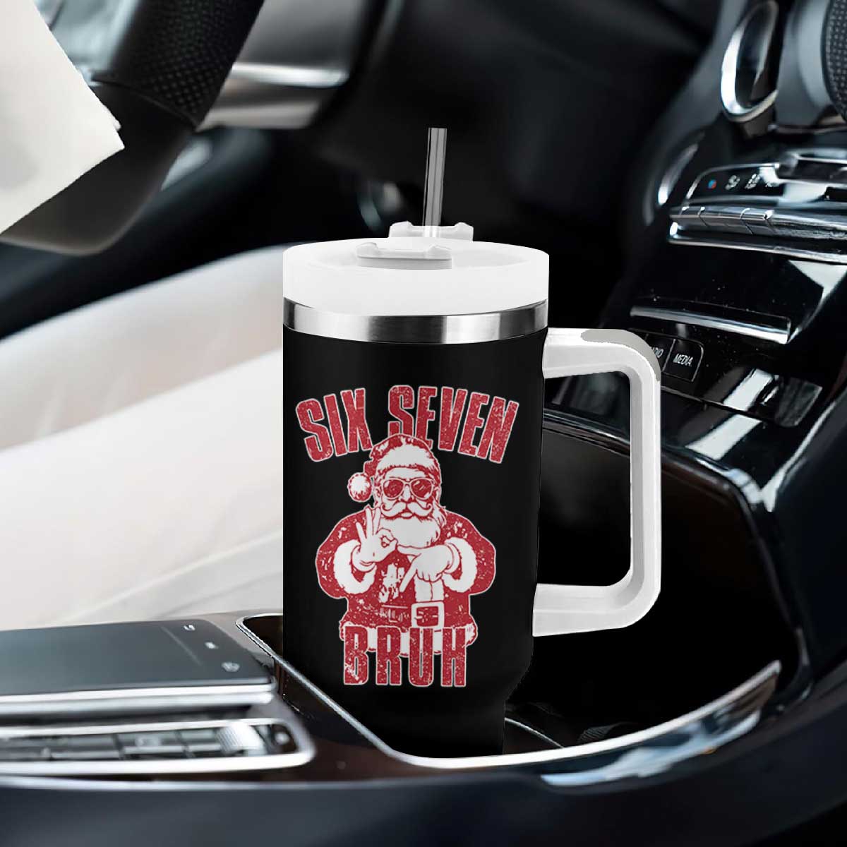 Six Seven Bruh Funny Christmas Tumbler With Handle Santa 67 Meme Teens Boys Kids Xmas Pajamas TS10 Print Your Wear