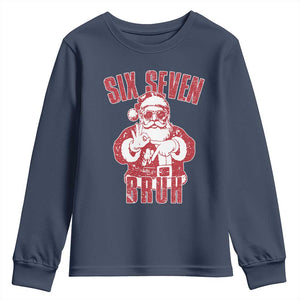 Six Seven Bruh Funny Christmas Youth Sweatshirt Santa 67 Meme Teens Boys Kids Xmas Pajamas TS10 Navy Print Your Wear